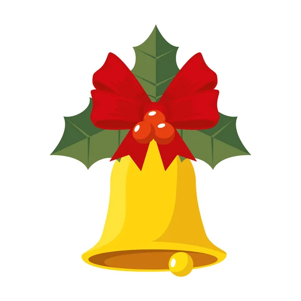 Campane e foglie natalizie icona decorativa — Vettoriale Stock