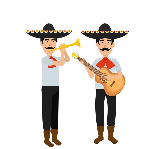 Gruppo di personaggi mariachi messicani — Vettoriale Stock