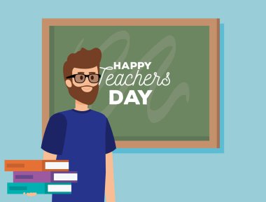 kitap ve kara tahta ile profesyonel adam öğretmen