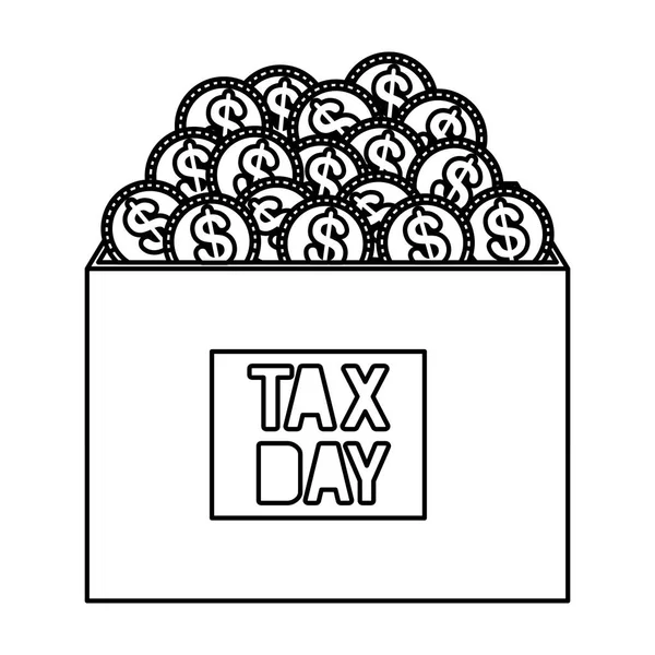 Tax day box carton with coins — Stock Vector