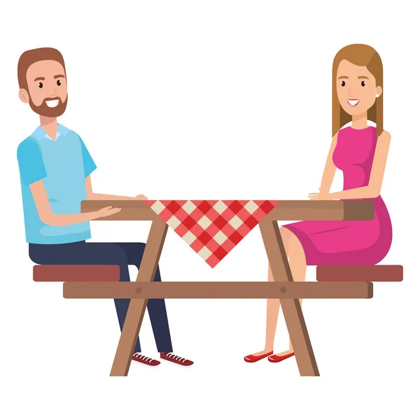 Picnic table with couple characters — Stock Vector