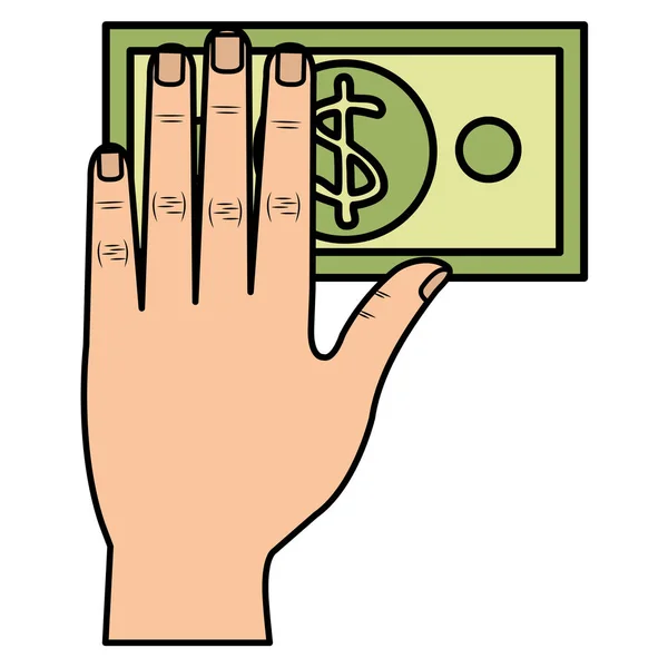 Hand met Bill dollar geld icoon — Stockvector