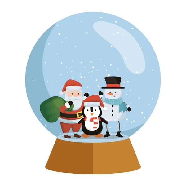 Santa claus with snowman and penguin — Stock Vector