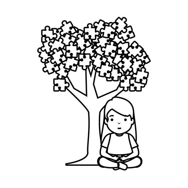 Girl with tree puzzle attached — Stock Vector