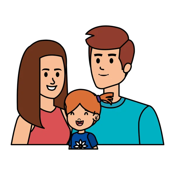 Couple de parents avec des personnages fille — Image vectorielle