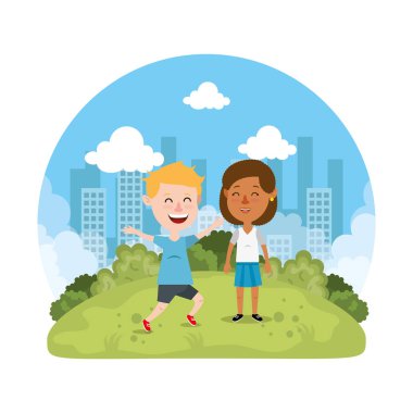 sevimli küçük Parktaki çift çocuklar