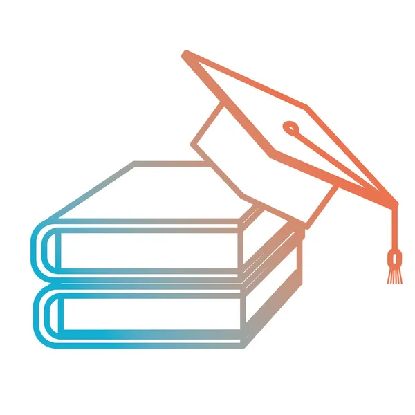 Boeken school stapel met afstuderen hoed — Stockvector