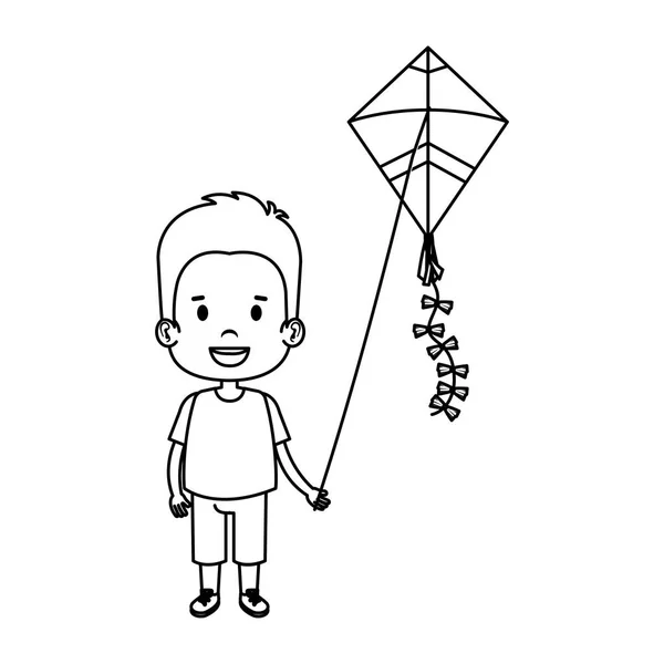 Маленький мальчик запускает воздушного змея — стоковый вектор