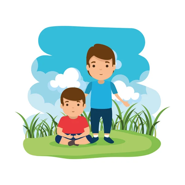 Father with son in the camp — Stock Vector