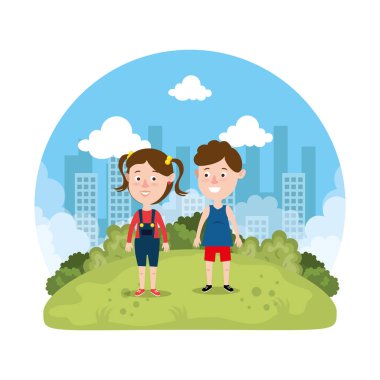 sevimli küçük Parktaki çift çocuklar