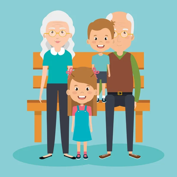 Grandparents couple with grandchildren avatars — Stock Vector