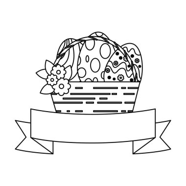 kurdele kutlama ile sepetiçinde paskalya yumurtaları boyalı