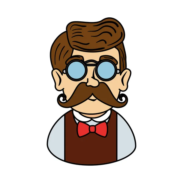 Hipster mit Schnurrbart und Brille — Stockvektor