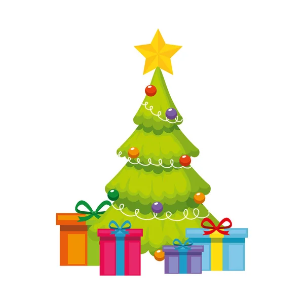 Merry christmas tree with gifts — Stock Vector