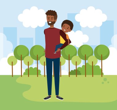 oğlu ve çalılar ile ağaçlar ile mutlu adam