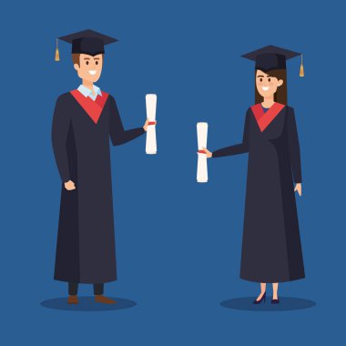 kadın ve erkek üniversite mezuniyeti ip ve diplomayla