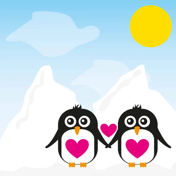 Pinguin Cartoon über Schnee Landschaft Hintergrund Vektor — Stockvektor