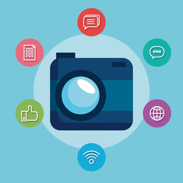 Digital camera technology with social media — Stock Vector