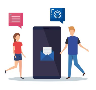 Akıllı telefon medya teknolojisi olan kadın ve erkek