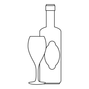 Şarap şişesi silueti ve bardak.