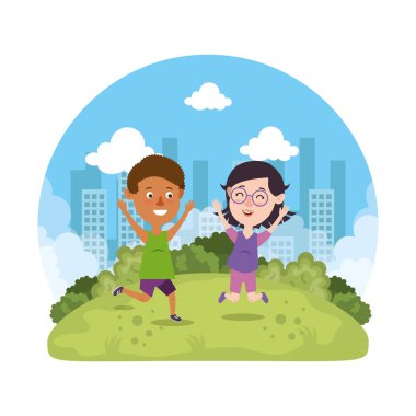 sevimli küçük Parktaki çift çocuklar