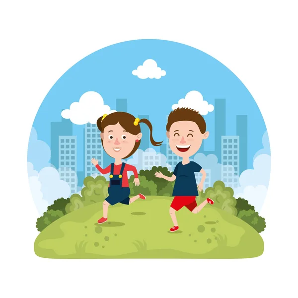 Cute little kids couple in the park — Stock Vector