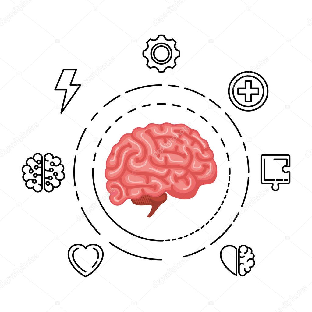 brain human organ with set icons