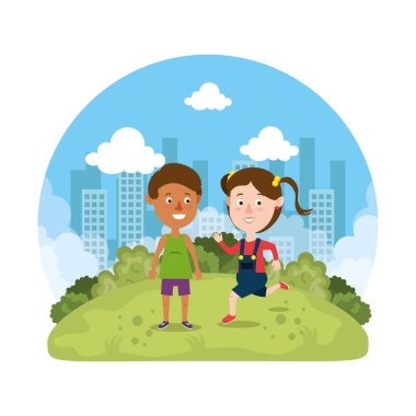 sevimli küçük Parktaki çift çocuklar