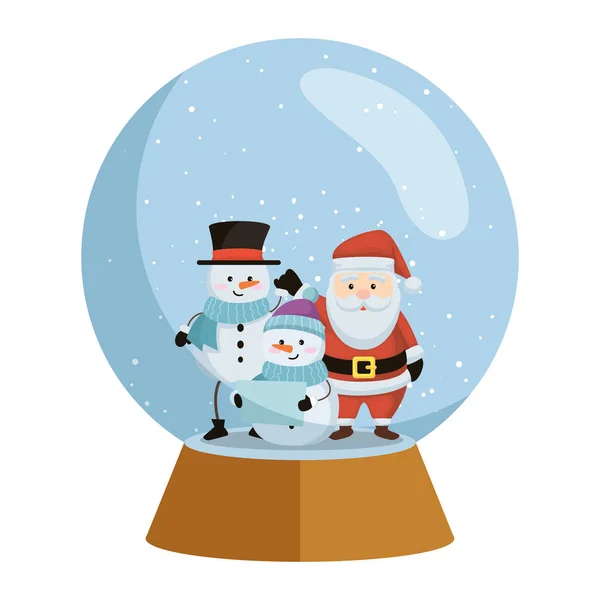 Söt Christmas jultomten och snögubbe — Stock vektor