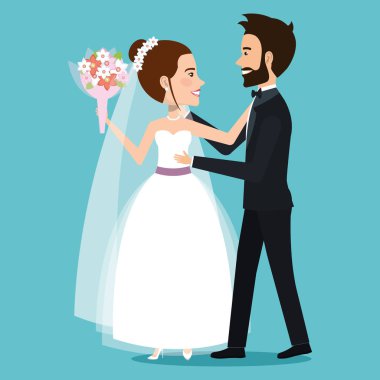 karakter gelin ve damat el ele tutuşan yeni evliler