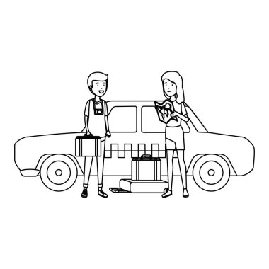 bavul taksi karakter ile turist Çift