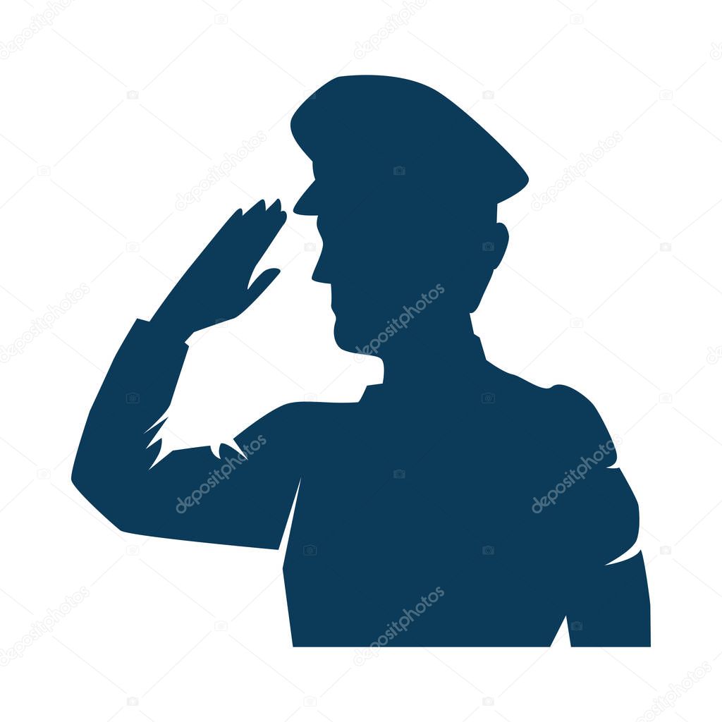 silhouette of military saluting