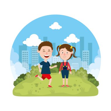 sevimli küçük Parktaki çift çocuklar