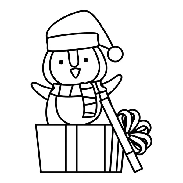 Милый пингвин в шляпе Санта Клауса в подарок — стоковый вектор