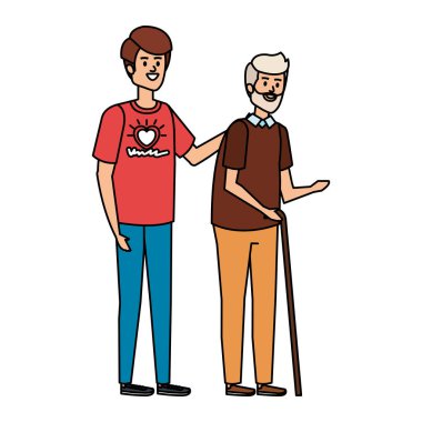 Genç adam büyükbabaya yardım etmeye gönüllü.