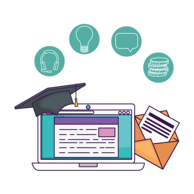 e-Öğrenim simgeleri ile dizüstü bilgisayar