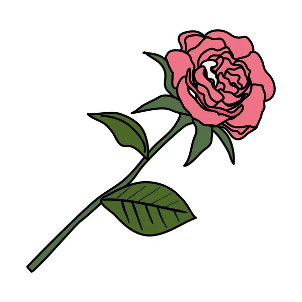 Rose mit Blättersymbol — Stockvektor