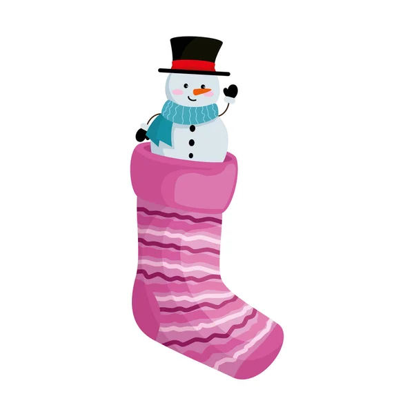 Bonhomme de neige mignon en chaussette Noël — Image vectorielle