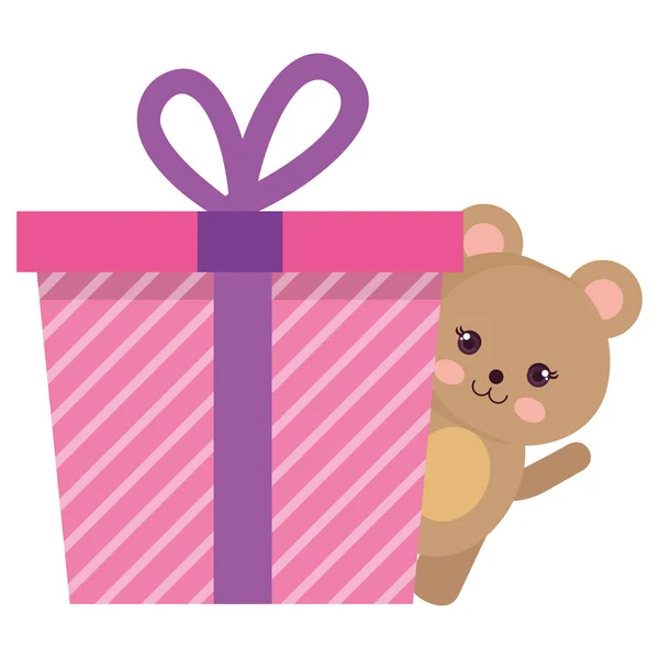 Giftbox aanwezig met Bear kawaii karakter — Stockvector