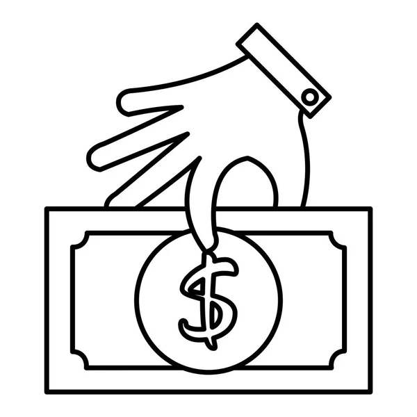 Hand med Bill dollar pengar ikonen — Stock vektor