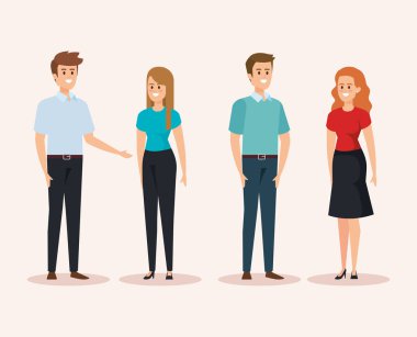 saç modeli ve rahat giysiler ile kadın ve erkek seti