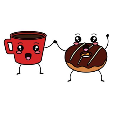 tatlı çörekler kawaii karakterleri ile kahve fincanı