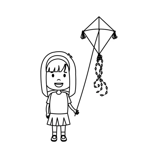 Маленькая девочка запускает воздушного змея — стоковый вектор