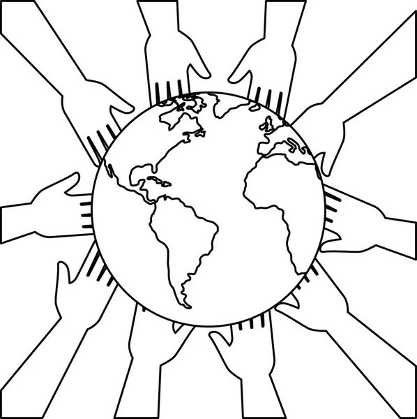 Community hands with world planet earth — Stock Vector
