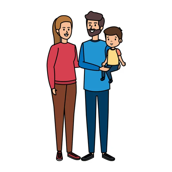 Parents couple with son characters — Stock Vector