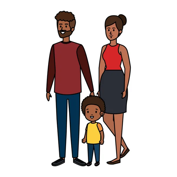 Afro padres pareja con hijo caracteres — Vector de stock