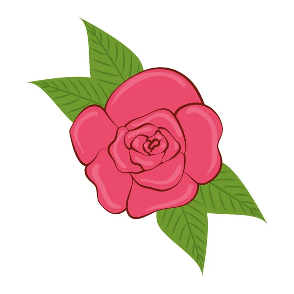 Όμορφο τριαντάφυλλο με φύλλα διακόσμηση — Διανυσματικό Αρχείο