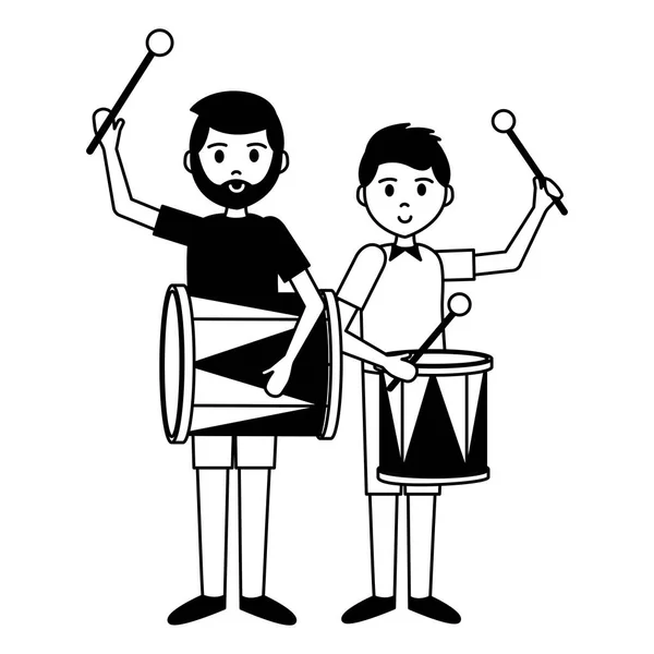 Hombre y niño con tambor — Vector de stock