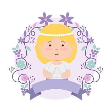 çelenk çiçekleri ilk komünyon ile küçük kız