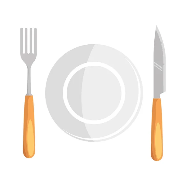 Piatto con forchetta e coltello — Vettoriale Stock